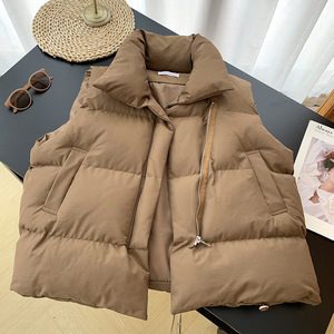 PASUXI Herbst Damenweste mit Stehkragen und Reißverschluss, ärmellos, gefütterte Jacke, einfarbiger loser Mantel mit Kordelzug, Weste - Product Image 3