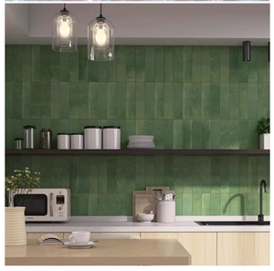 Carreaux muraux verts lavés, carreaux mexicains Talavera peints à la main, décoration murale - Product Image 2