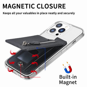 Étui universel pour cartes de visite avec porte-cartes arrière en cuir PU et portefeuille zippé, accessoires mobiles pour iPhone Samsung POCO - Product Image 6