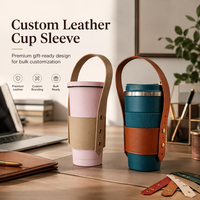 Manchon à café réutilisable en cuir de qualité supérieure avec poignée pour le marché européen, sac de luxe pour la vente au détail