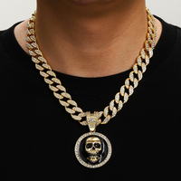 Collier Crâne Homme Hip Hop en Argent et Or, Sertie de Diamants CZ Scintillants