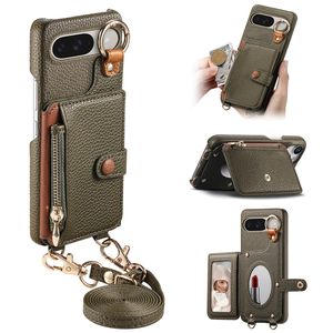 Étui portefeuille à bandoulière en cuir de litchi pour <span class=keywords><strong>Google</strong></span> Pixel Pro <span class=keywords><strong>10</strong></span> XL/9 Pro/9A/S24FE, coque arrière avec miroir - Product Image 2
