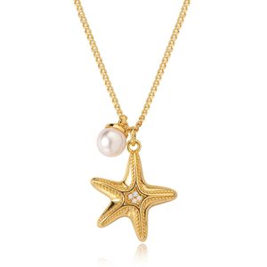 Collier Bohème en Cuivre Plaqué Or avec Perles d'Imitation et Zircons Incrustés, Motif Crabe, Pieuvre, Coquillage, Bijoux pour Femmes - Product Image 5