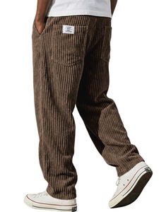 Pantalones Casuales de Pierna Recta y Corte Holgado con Etiqueta Bordada Estilo Americano para Hombre, Pantalones con Rayas Verticales - Product Image 3