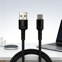 Cable USB-A a Tipo-C Trenzado Negro de 1M y 60W BWVV con Conductor de Cobre Puro y Carga Rápida de 2.4A para Teléfonos Móviles