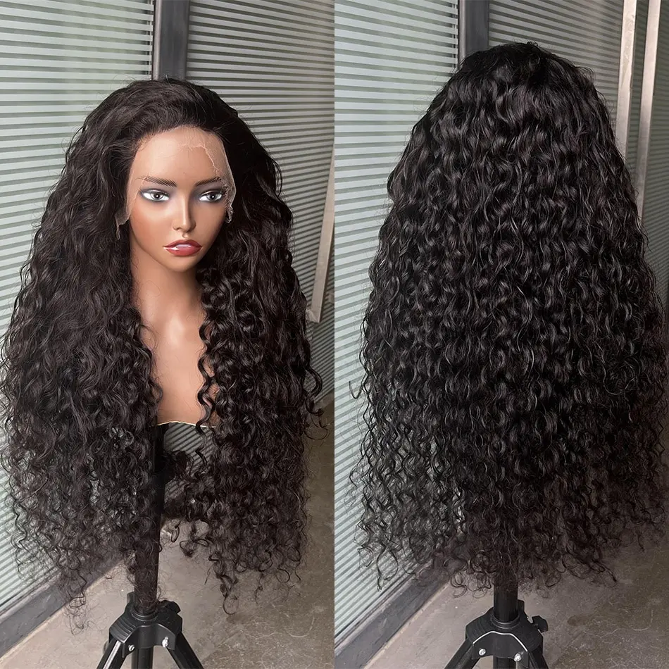 Lüks insan saçı peruk kıvırcık su dalga ipek taban Vietnam saç 200 yoğunluk 13x4 Hd dantel kabarık peruk