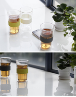 Ensemble de tasses à café et à thé en verre borosilicate à double paroi de luxe de 12 oz avec anneau en silicone, gobelet transparent