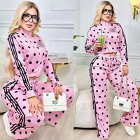 Fabricant OEM ODM sur mesure – Ensemble de survêtement deux pièces pour femme : veste courte zippée et pantalon large à pois et rayures – Commandes en gros pour l'automne