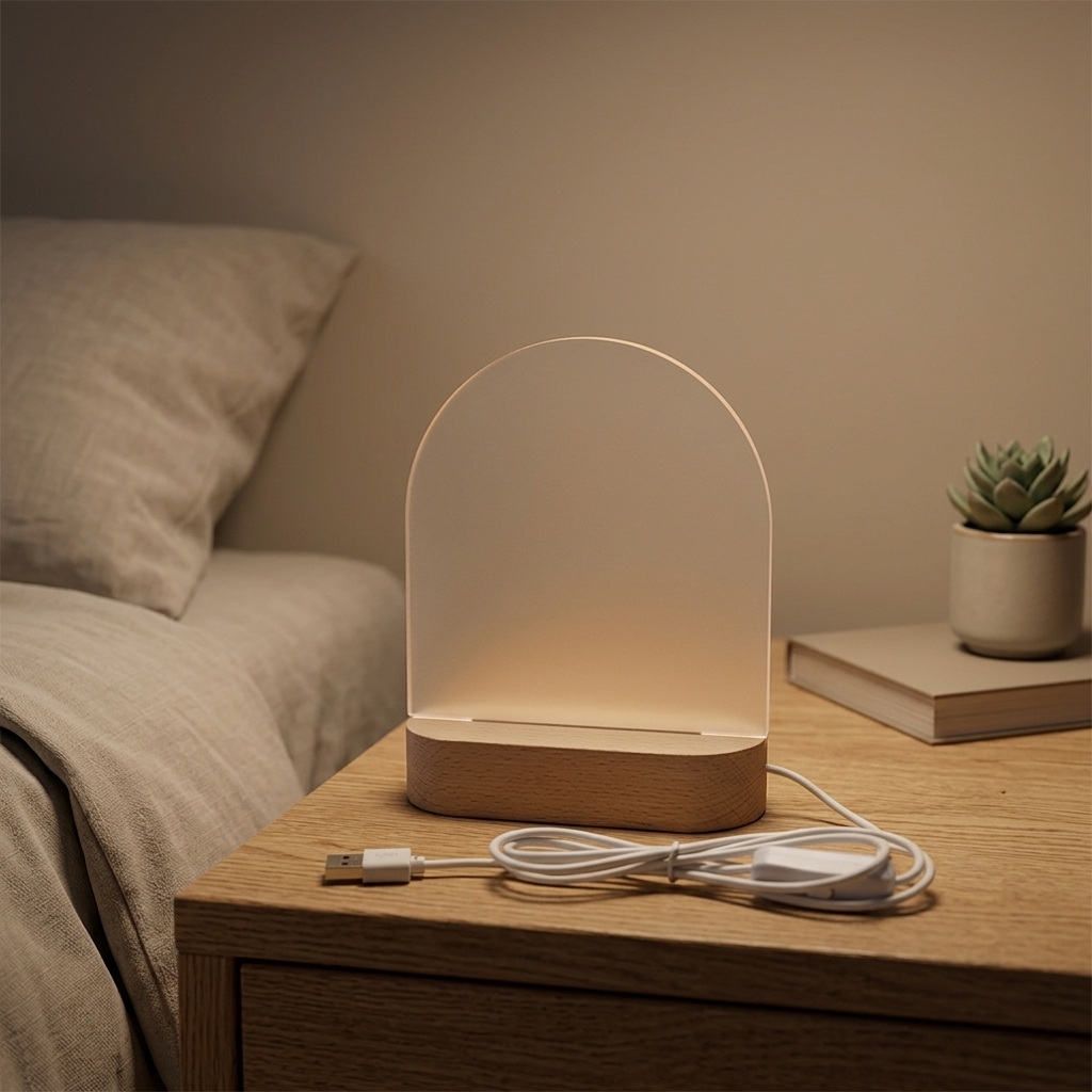 Wholesale Custom Blank Acrylic LED Night Light Kit for LED Memo Board, Personalized Wood Base Home Decor Lamp Smart Night Light