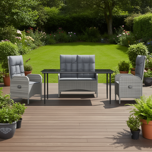 <b>Grey</b> Rattan Garden Dining Set 4 Seater Weather Resistant Outdoor Furniture Contemporary Design Metal <b>Frame</b> - Product Image 2