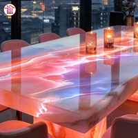 Table à manger rétroéclairée en onyx naturel sur mesure, taille personnalisée, lumière LED, plateau en pierre translucide, mobilier de luxe en marbre