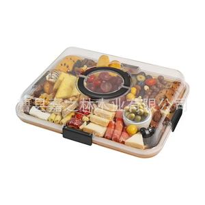 Bandeja de madera para frutas y galletas con tapa transparente, bandeja compartimentada de madera maciza para uso doméstico - Product Image 1