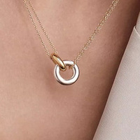 Collier Pendentif Minimaliste Double Cercle Plaqué Or en Acier Inoxydable pour Femme