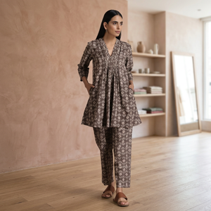 Ensemble tunique et pantalon imprimés pour femmes, pull à manches trois quarts et col en V, tenue décontractée - Product Image 3