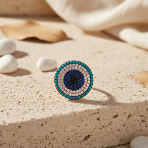 Turquesa forma redonda símbolo de ojo turco anillo de racimo tradicional venta al por mayor hecho a mano 925 joyería de plata esterlina - Product Image 2
