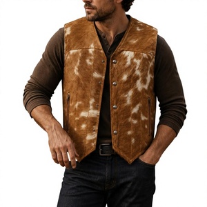 Gilet en cuir véritable pour hommes et garçons, style décontracté, imperméable, respirant, coupe-vent, vêtements d'extérieur d'hiver, boutons métalliques, fermeture éclair sur le devant - Product Image 1