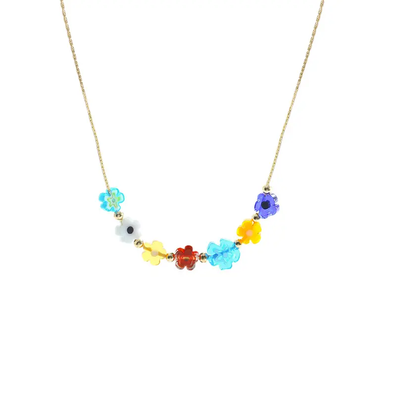 Collier de perles de fleurs en verre coloré pour femmes, vente en gros