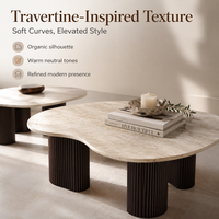 Table basse Wabi Sabi en MDF aspect travertin, base cannelée, table ovale moderne pour salon, table de cocktail, meubles en gros