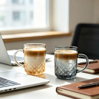 Mug en verre élégant multicolore avec poignée, petite tasse à boisson pour café, thé, jus et vaisselle de table pour les fêtes