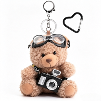 En gros, pendentif de sac ours en peluche rose en coton avec nœud, pour sacs d'école de filles, porte-clés poupée en peluche originale, personnalisation OEM disponible
