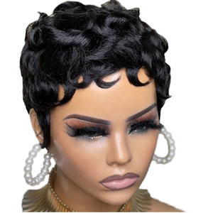 <strong>2026</strong> <strong>New</strong> XZY Glueless Machine Made Short for Pixie Cut Bob Wigs Natural Color <strong>Brazilian</strong> Remy Hair Wigs for Women in Black Color - Product Image 2
