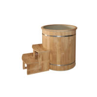 Baignoire froide autoportante en bois massif pour 1 personne avec refroidisseur, design moderne pour villa, hôtel, spa