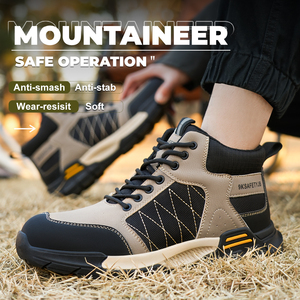 Anti-puncture Microfiber Leather Spliced Vamp Lightweight Breathable <b>Men's</b> <b>Shoes</b> High-help Safety Boots Labor Protective <b>Shoes</b> - Product Image 3
