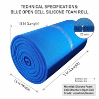 Feuille de mousse de silicone à cellules ouvertes bleue 20MM, rouleau 1,5Mx5M, extra épaisse, pour protection de table à repasser
