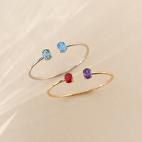 Bracelet ouvert double pierre de naissance plaqué or, minimaliste, luxe, cadeau commémoratif pour couple, bijoux