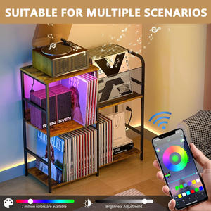 Support pour tourne-disque avec prises électriques, table pour tourne-disque avec éclairage LED, armoire de <span class=keywords><strong>rangement</strong></span> pour disques vinyles pouvant contenir plus de 300 albums - Product Image 5