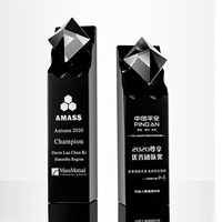 Trophée en verre optique K9 noir avec gravure de logo, trophée en cristal en forme de colonne, coupe de football, fabrication de cadeaux
