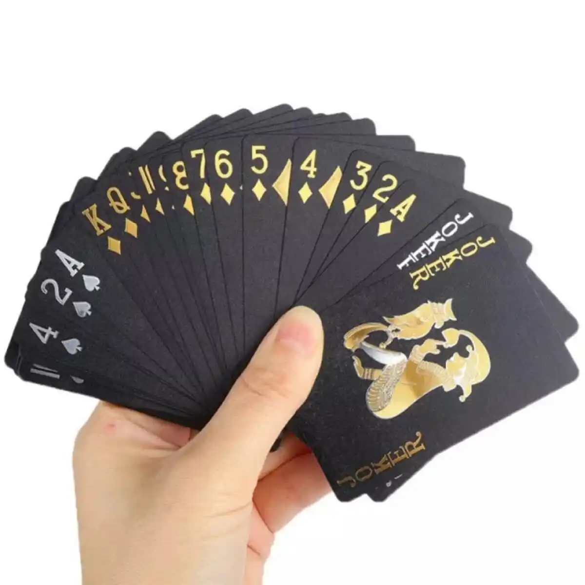 Carta da gioco durevole del Poker del regalo creativo placcato oro impermeabile liscio della mazza del PVC di plastica su ordinazione di nuova qualità