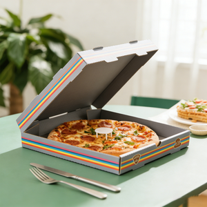 กล่องพิซซ่าลูกฟูก E-Flute แบบกำหนดเอง ขายดี ขนาด 10-16 นิ้ว ผลิตจากกระดาษรักษ์โลก เคลือบ UV สำหรับใส่อาหารกลับบ้าน - Product Image 4
