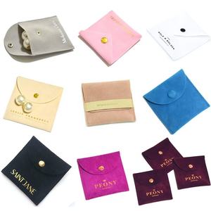 2024 vente chaude quantité minimale de commande bas gris daim velours enveloppe ruban pochette à bijoux avec logo en feuille d'argent - Product Image 5