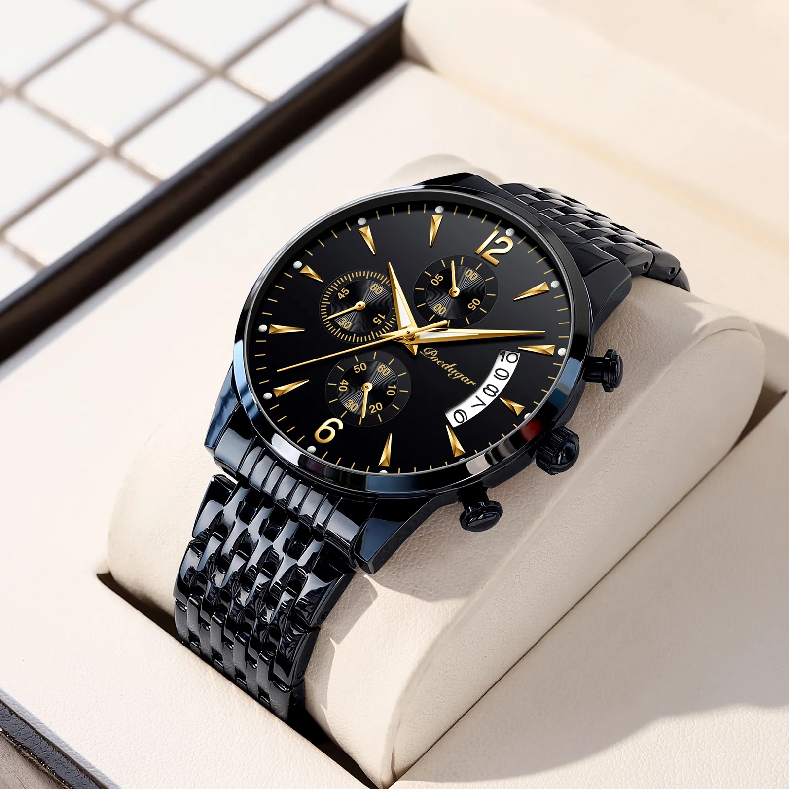 Wholesale Popular Business quartz Wrist Watches Waterproof Quartz 3 Time Zone Luxury men Quartz Watch
