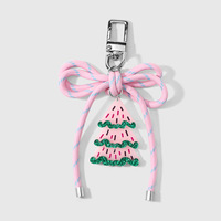Porte-clés tendance en corde torsadée avec nœud, breloque de sac décorative de Noël en acrylique (sapin et canne à sucre), anneau de clés festif