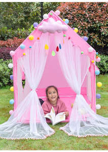 Nuova Tenda Gioco per Bambini a Forma di Castello, Unisex, Estiva, Grande, da Interno, con Struttura in Metallo Rinforzato, Luci LED, in Tessuto Rosa/Blu - Product Image 6