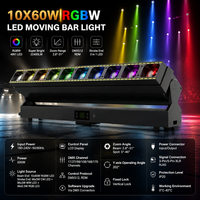 Barre de lumière mobile LED RGBW MOKE 10x60W avec zoom, faisceau, stroboscope, effet wash, DMX RDM pour scène, concert, événement, spectacle, discothèque, club