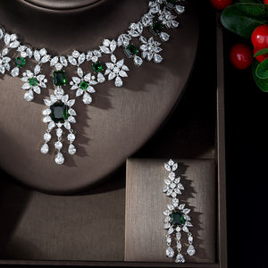 HIBRIDE keluaran baru zirkon kubik Set perhiasan pernikahan warna hijau bentuk persegi Aksesori pesta wanita pendientes mujer N-277 - Product Image 3