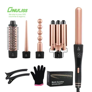 5 In 1 Professional Anti-Scalding Hair Curling Wand Fast Heating Wavy Salon Hair Curling Iron Set Electric Ceramic Hair Curler