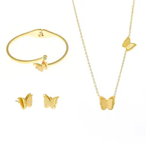 Женский комплект украшений из 3 предметов, ожерелье, серьги и браслет из нержавеющей стали