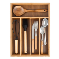 Caja Organizadora de Cuchillos de Bambú Carbonizado con 5 Compartimentos, Caja para Cubiertos de Cocina con Ranuras para Cuchillos, Bambú Natural Carbonizado