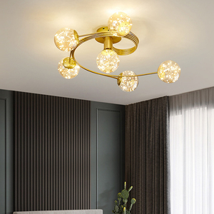 Plafonnier nordique de luxe Starlight, 80cm, design à 6 lumières, abat-jour en verre dépoli, finition dorée, éclairage romantique pour chambre à coucher et salon - Product Image 3