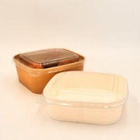 Boîte à lunch de restauration rapide en papier kraft écologique Offre Spéciale Conteneur recyclable pour aller avec couvercle anti-buée en PET transparent