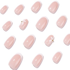 <span class=keywords><strong>Uñas</strong></span> Postizas Francesas con Diseño Floral <span class=keywords><strong>de</strong></span> <span class=keywords><strong>Margaritas</strong></span> y Detalles Dorados, Forma Almendrada, Brillantes, Reutilizables, Elegantes y con Clase, Juego <span class=keywords><strong>de</strong></span> Puntas <span class=keywords><strong>de</strong></span> <span class=keywords><strong>Uñas</strong></span> Artísticas para Mujer 4416 - Product Image 3
