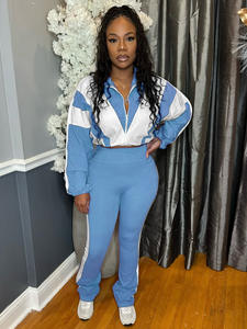 Frau Zwei 2 Stück Set Frühling Trainings anzüge Modedesigner Patchwork Reiß verschluss Farbe Blockd Jacke und lange Hosen Set Casual Outfits - Product Image 4