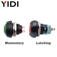 12mm 미니 레드 블루 플라스틱 전기 푸시 버튼 켜기 끄기 래칭 순간 재설정 잠금 SPST 돔 누르기 푸시 버튼 스위치