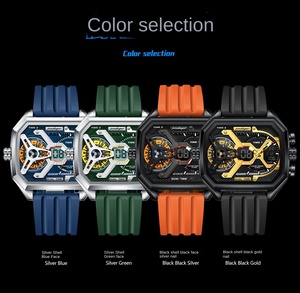 Poedagar E106 Silicone Strap Men's Fashion Quartz Watch Zinc Alloy <b>Case</b> Analogue-Digital Display 46mm Dial Stainless Steel Band - Product Image 6