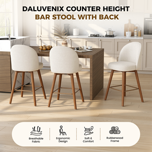 Steady Swivel Counter Height Bar Stool with Wood Legs Adjustable Footpads Chenille Upholstery for Home Bar and Kitchen Island - Product Image 2
