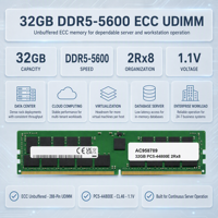 Mémoire RAM DDR5 AC958789 32 Go 5600 ECC PC5-44800 1.1V Non-bufferisée pour Enregistrements d'Imagerie Médicale, Annexe Campus, Fourniture OEM